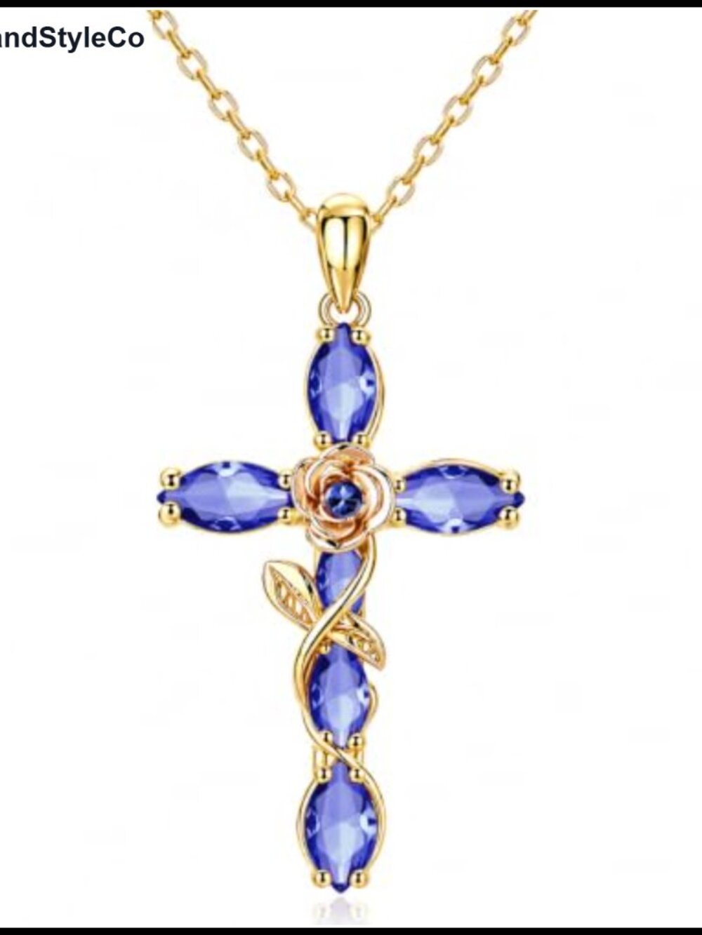 14K Gold Plated Rose Cross Pendant Necklace for Women, Non-Tarnish Faith